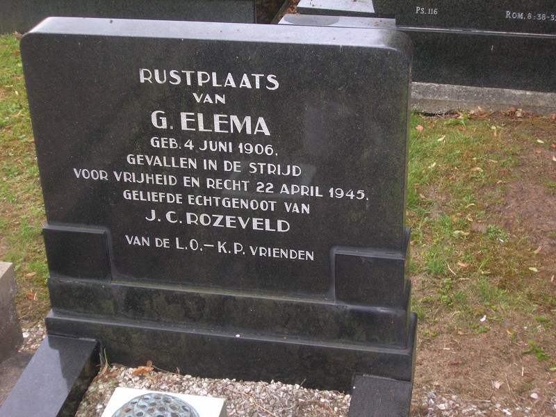 Gerard Elema is landbouwer op Hoogwatum te Hoogwatum geweest voor en in de Tweede Wereldoorlog. Hij overlijdt te Groningen op 38-jarige leeftijd, nadat hij door de Duitsers is neergeschoten.